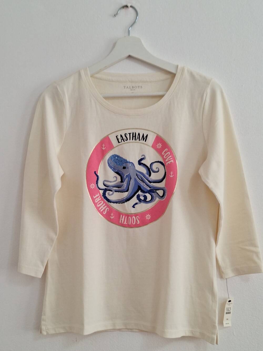NWT Talbots Girls' Cream Long Sleeve Octopus Graphic Tee